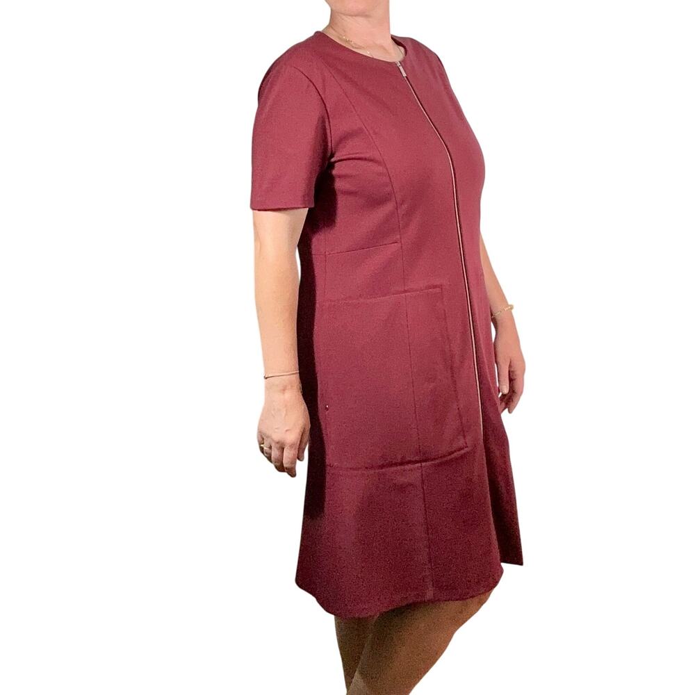 Lafayette 148 NY Burgundy A-Line Dress Zip Front Short Sleeve Pockets Size 14/16 - Picture 16 of 16